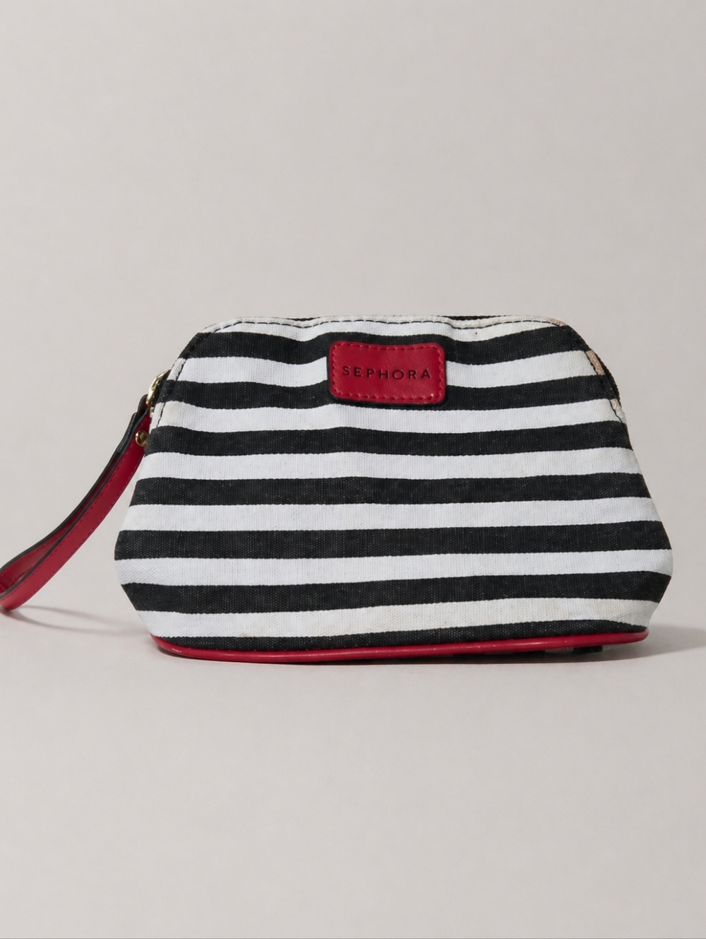 Sephora Cosmetic Pouch Black White Stripe Wristlet Makeup Bag OS Everyday Carry